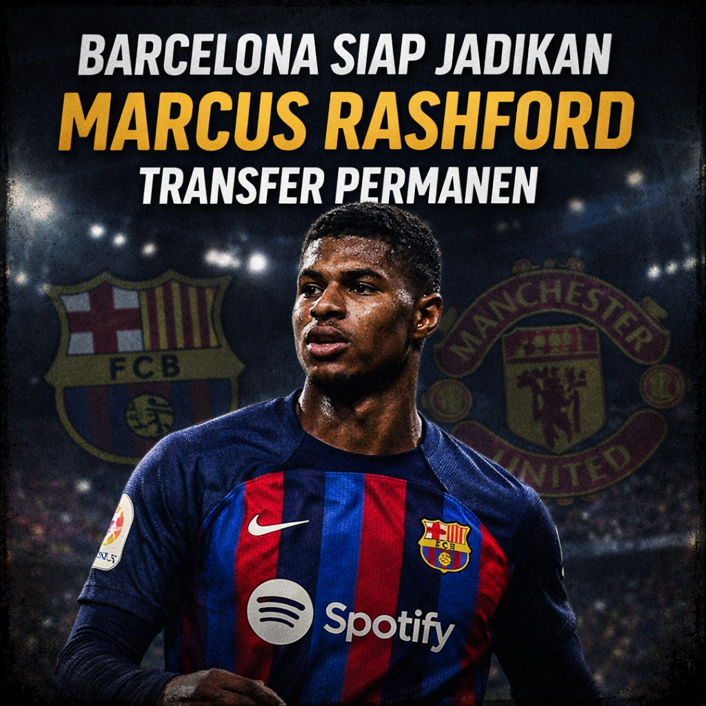 Marcus Rashford mengenakan jersey Barcelona dalam isu transfer permanen